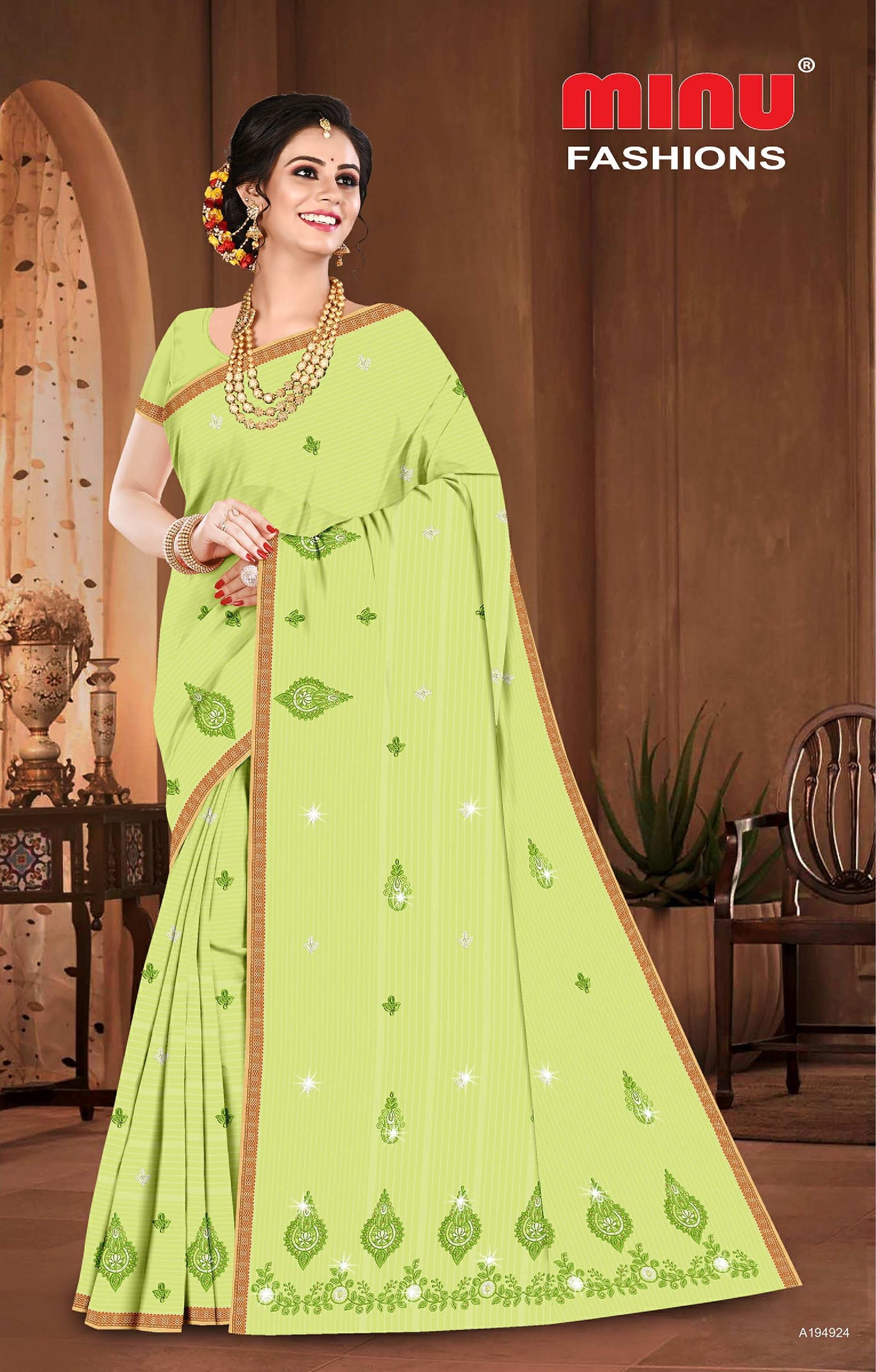 Pure Cotton Green 24 Carat Embroidery Cotton Saree