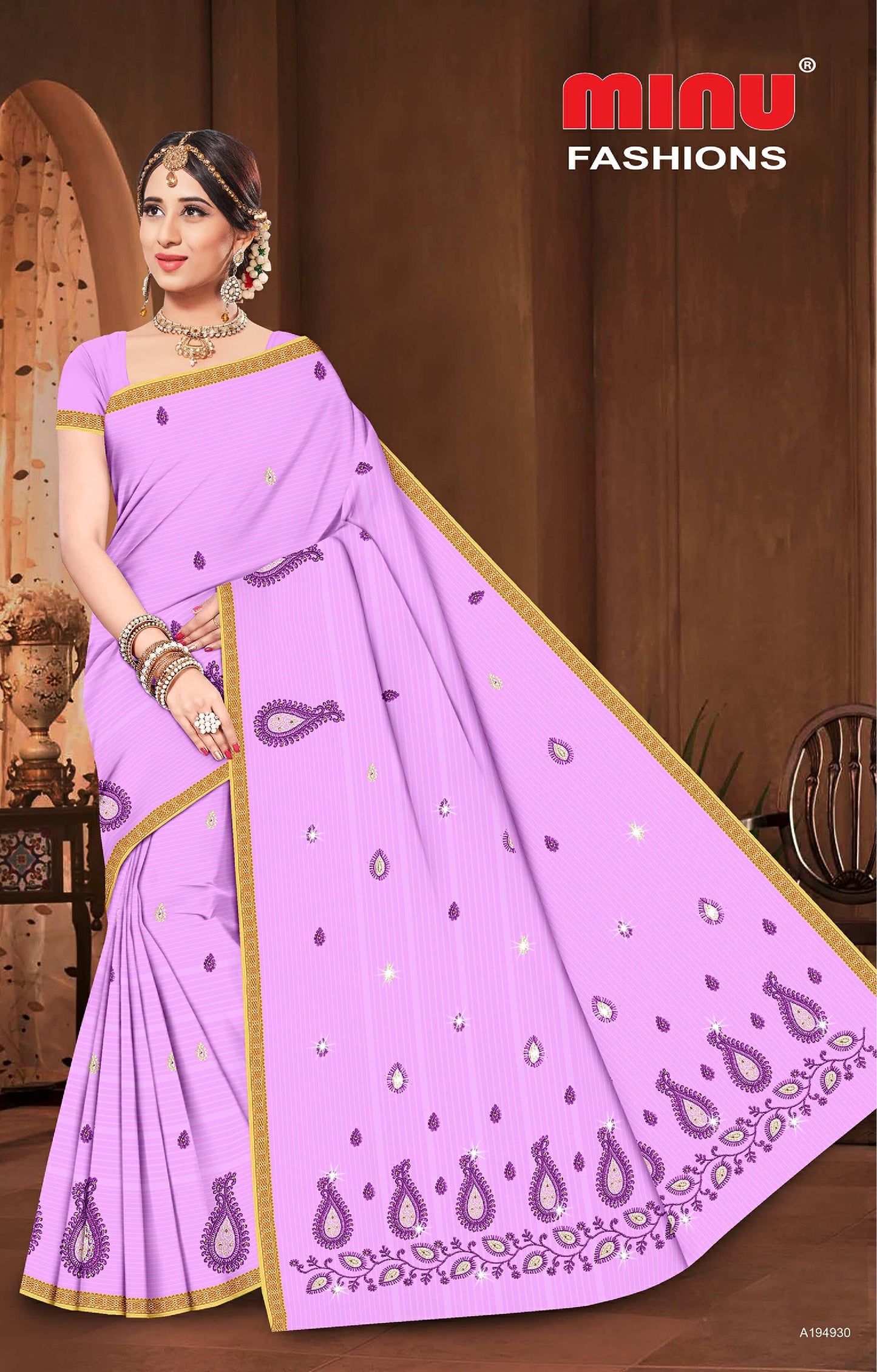 Pure Cotton Purple 24 Carat Embroidery Cotton Saree