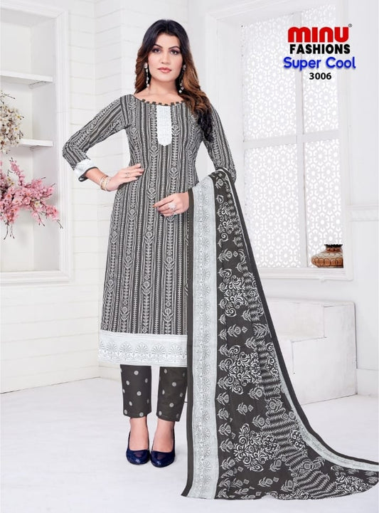 Pure Cotton Super Cool (3 Pcs) Stitched Suit in Black