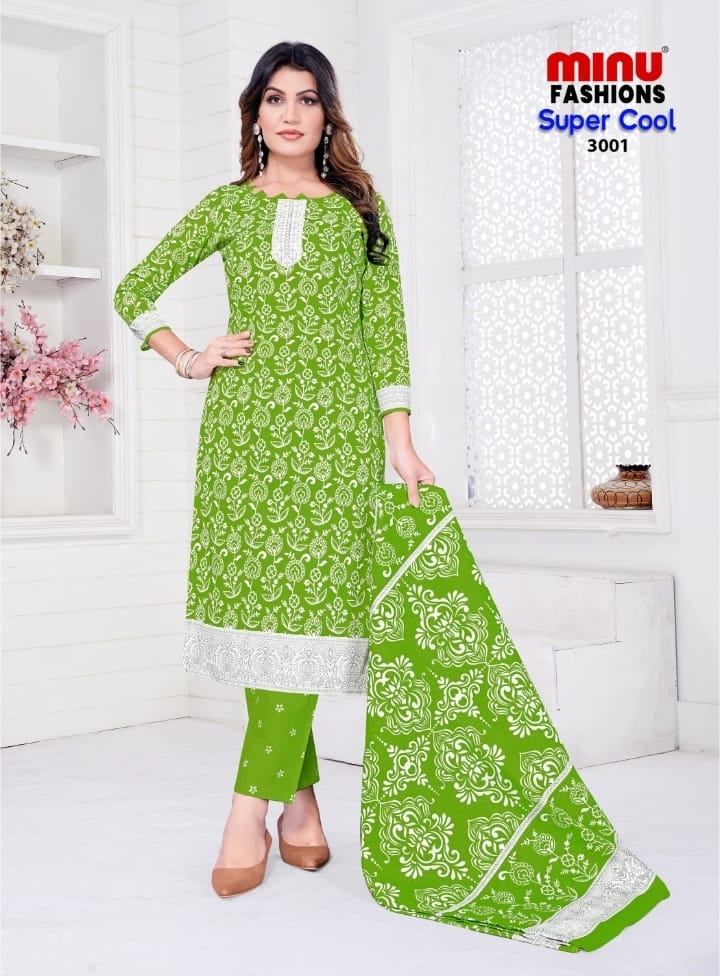 Pure Cotton Super Cool (3 Pcs) Stitched Suit in Green