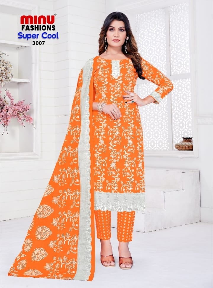 Pure Cotton Super Cool (3 Pcs) Stitched Suit in Orange