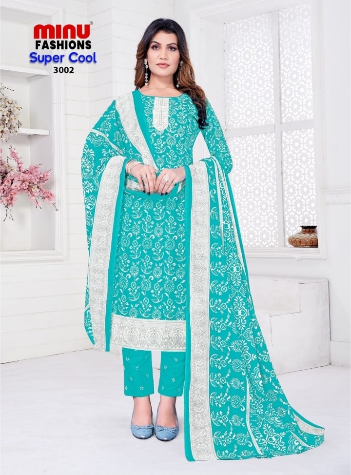 Pure Cotton Super Cool (3 Pcs) Stitched Suit in Teal