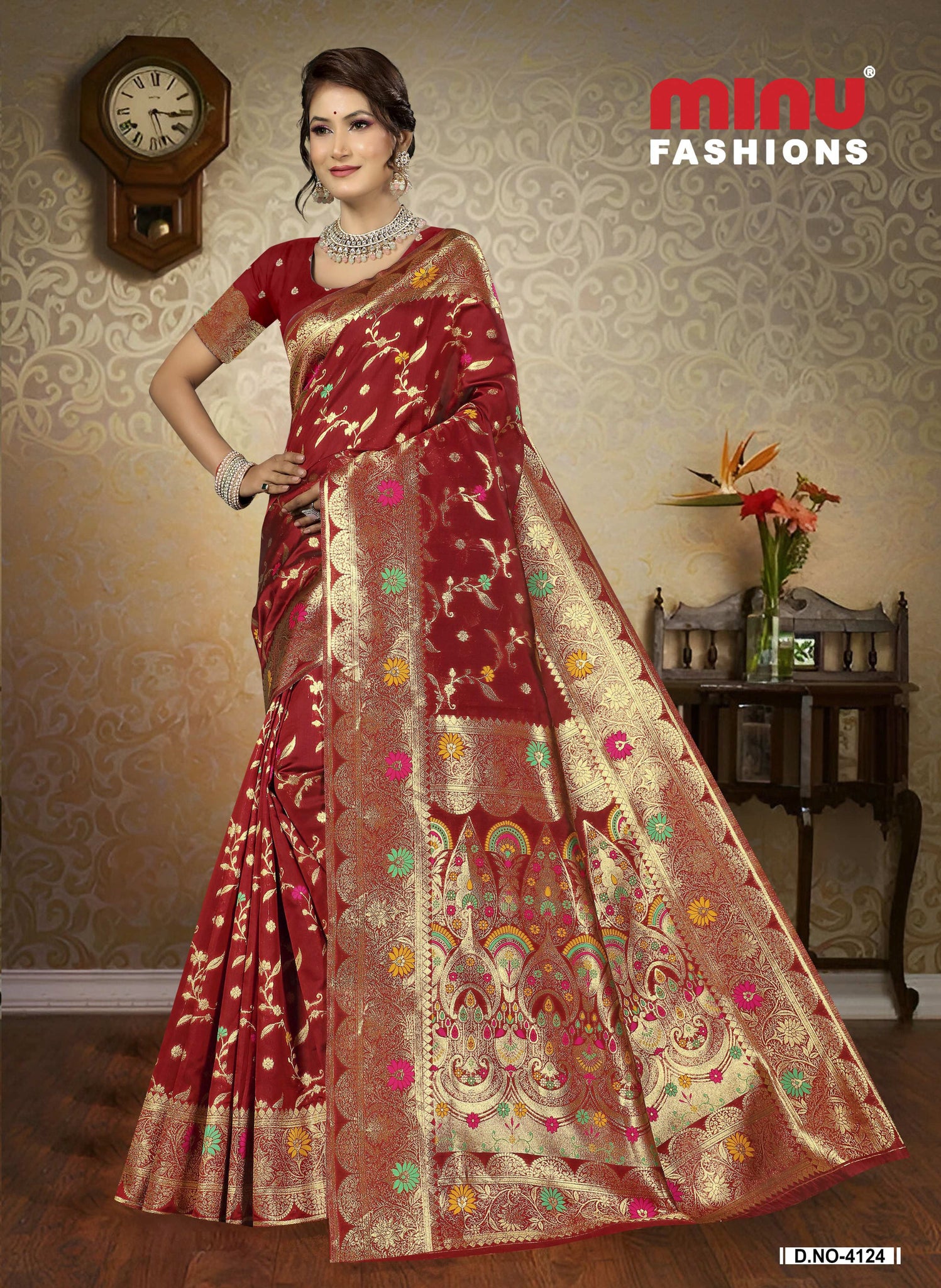 Premium Litchi Silk Designer with Blouse Piece RASHMALAI Saree