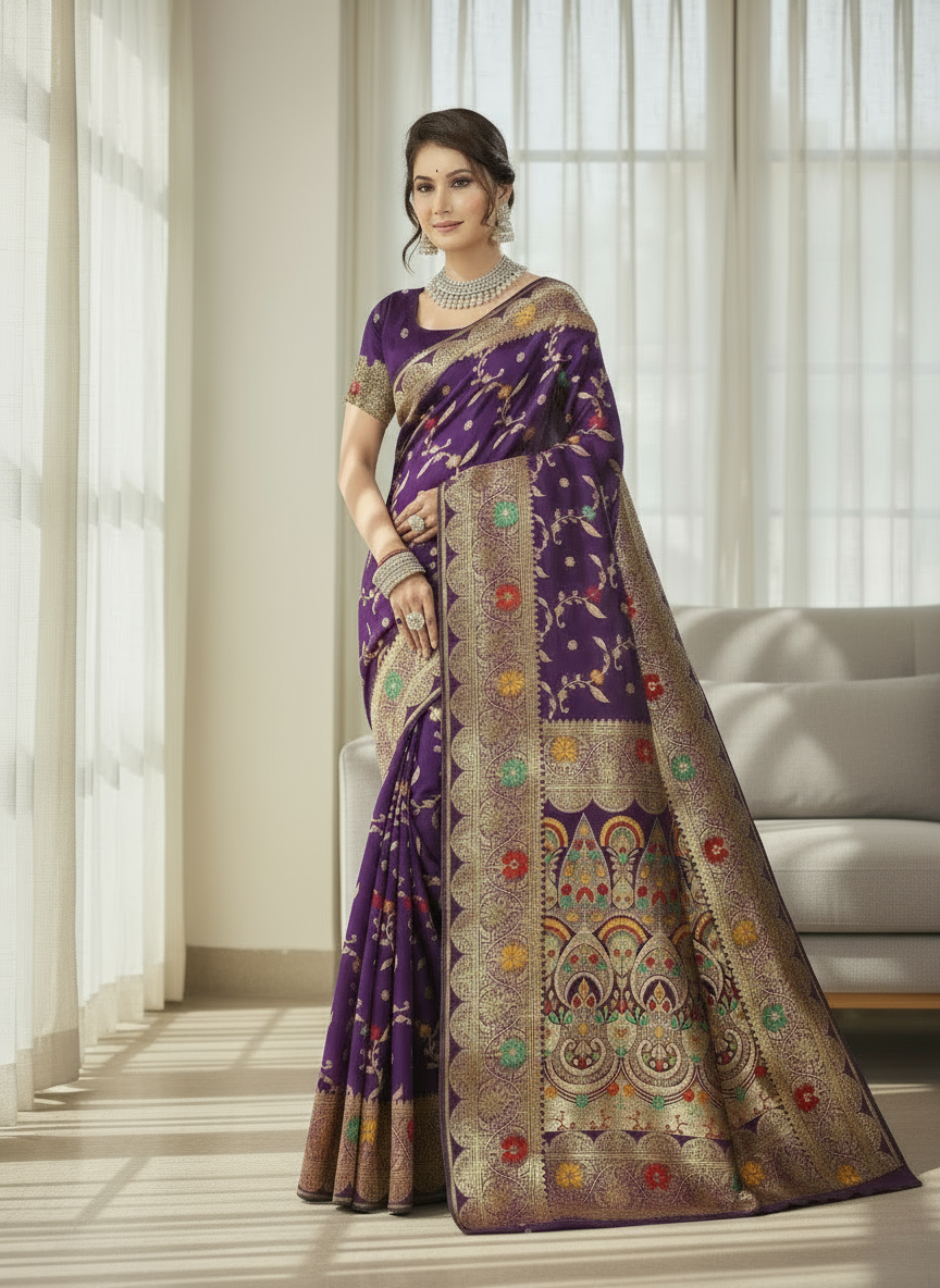 Premium Litchi Silk Designer with Blouse Piece RASHMALAI Saree