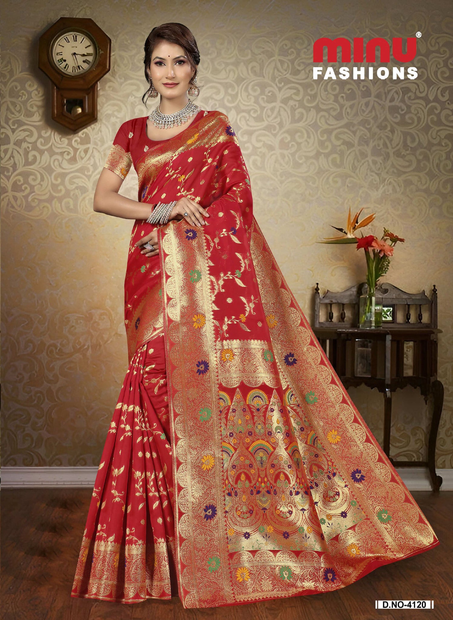 Silk Saree with blouse piece – traditional Indian saree for women red