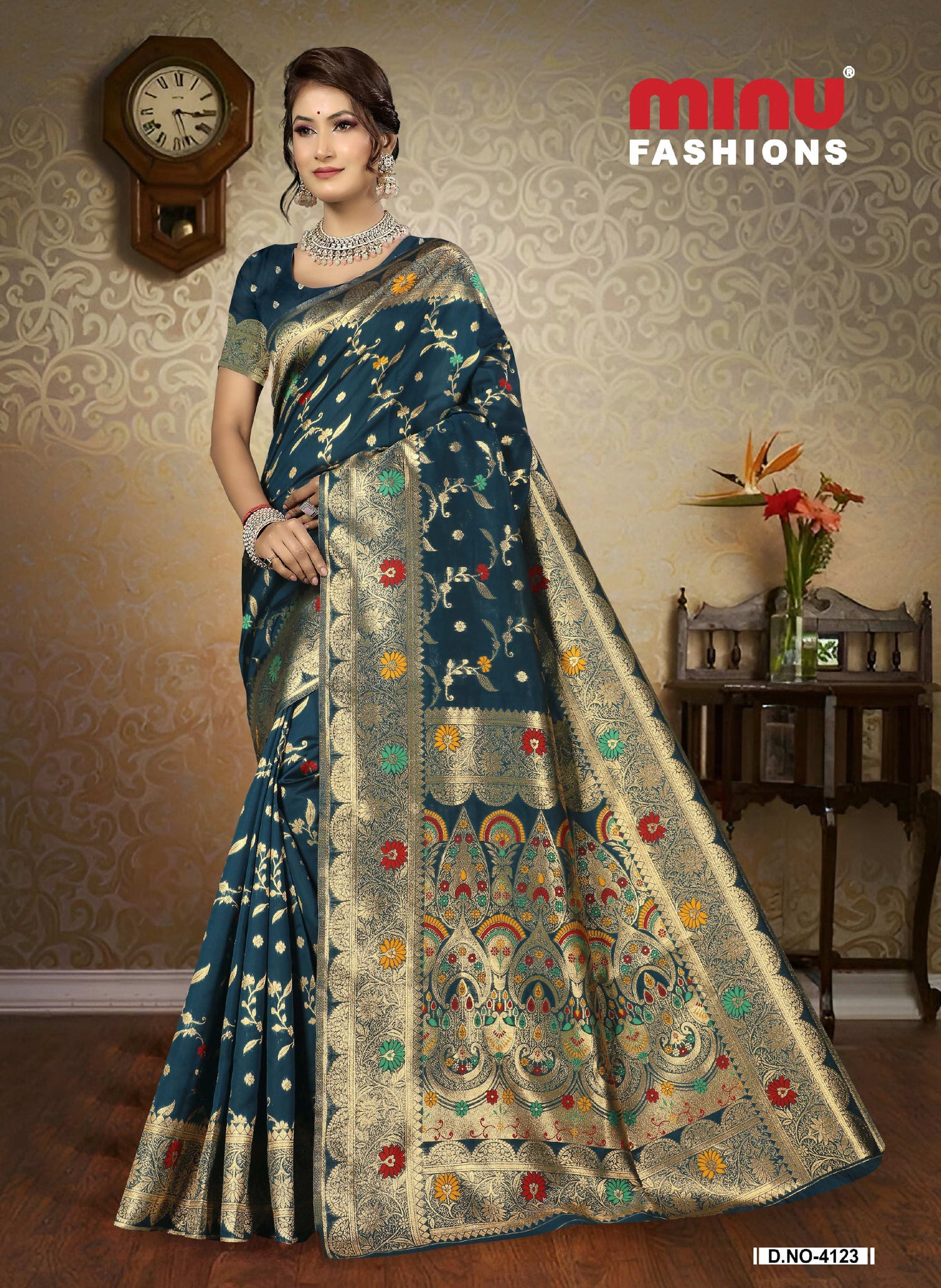 Silk Saree with blouse piece – traditional Indian saree for women blue