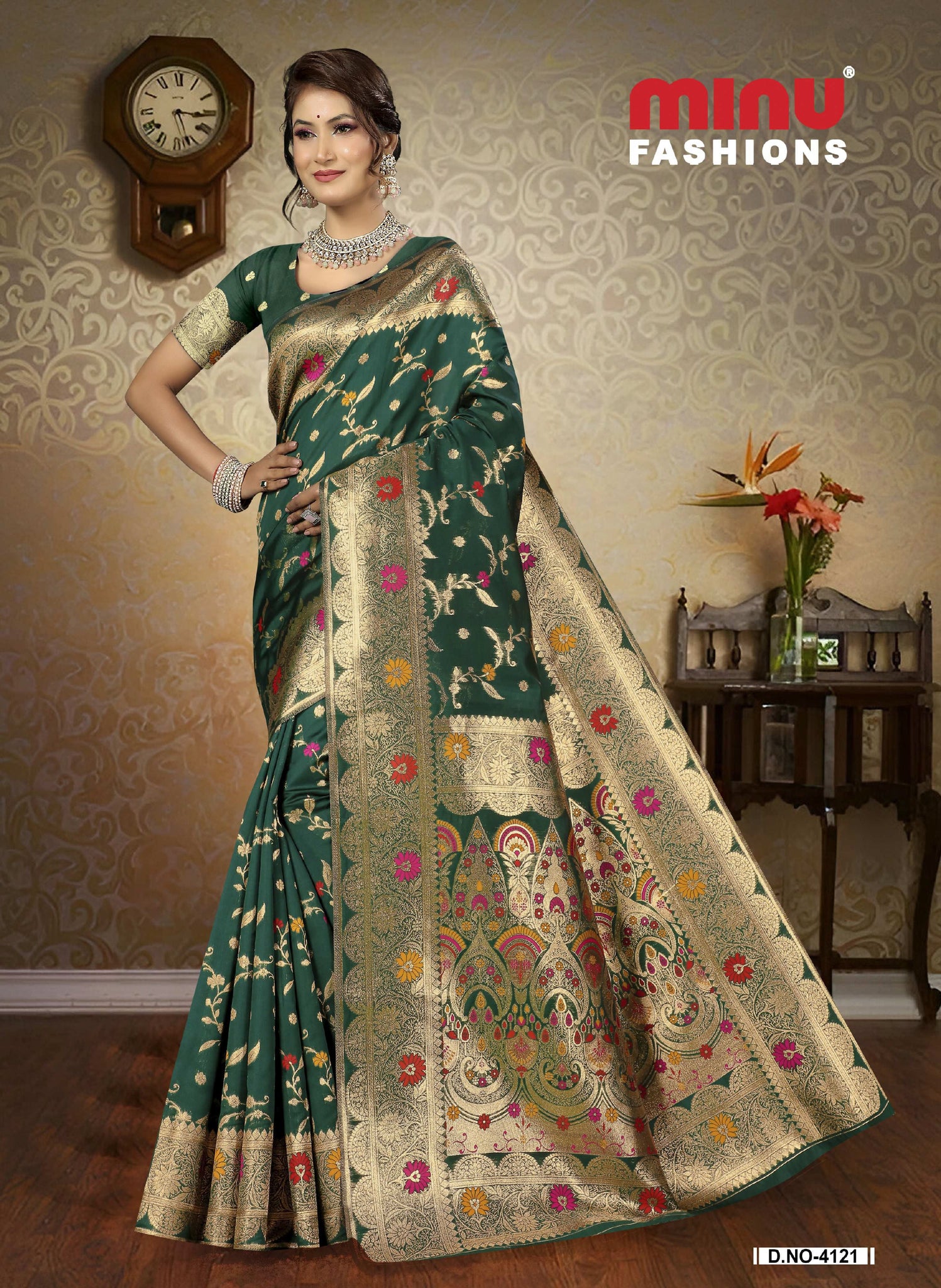 Silk Saree with blouse piece – traditional Indian saree for women green