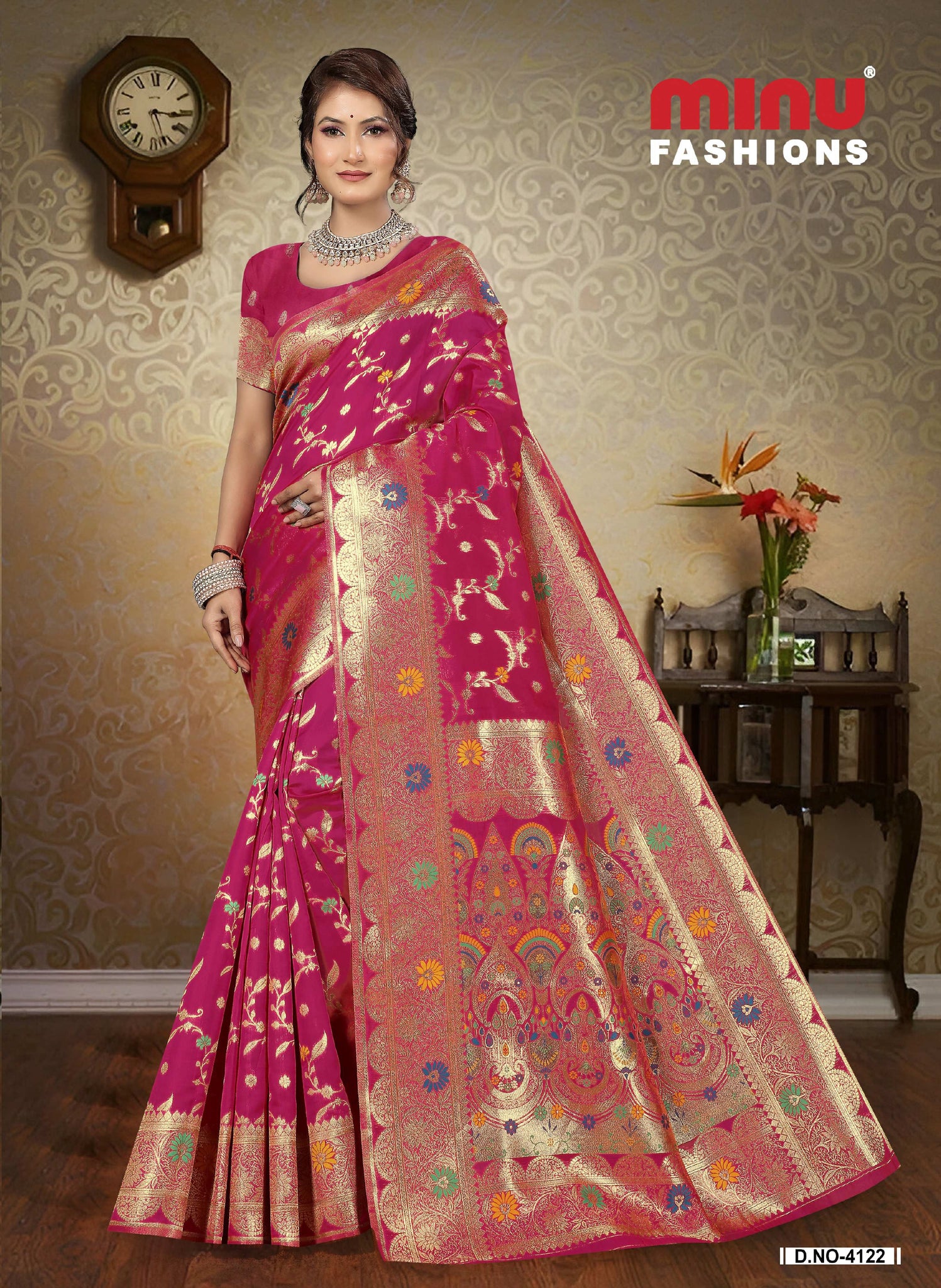 Silk Saree with blouse piece – traditional Indian saree for women pink