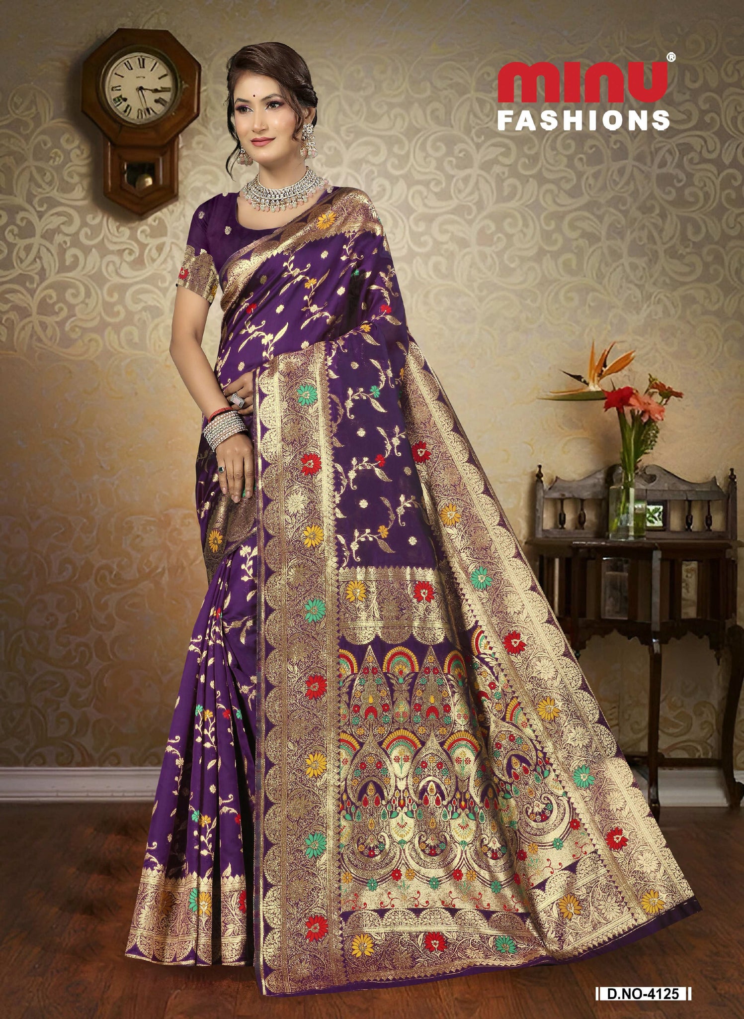 Silk Saree with blouse piece – traditional Indian saree for women purple