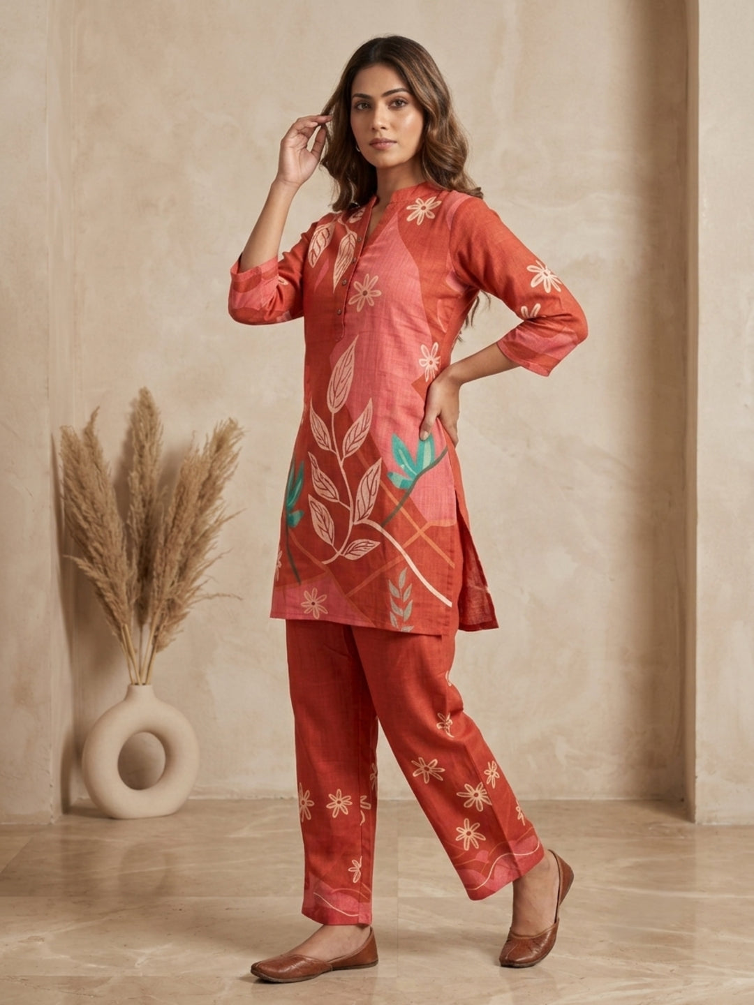 Juni Cotton Slub Digital Print Co-Ord Set for Women