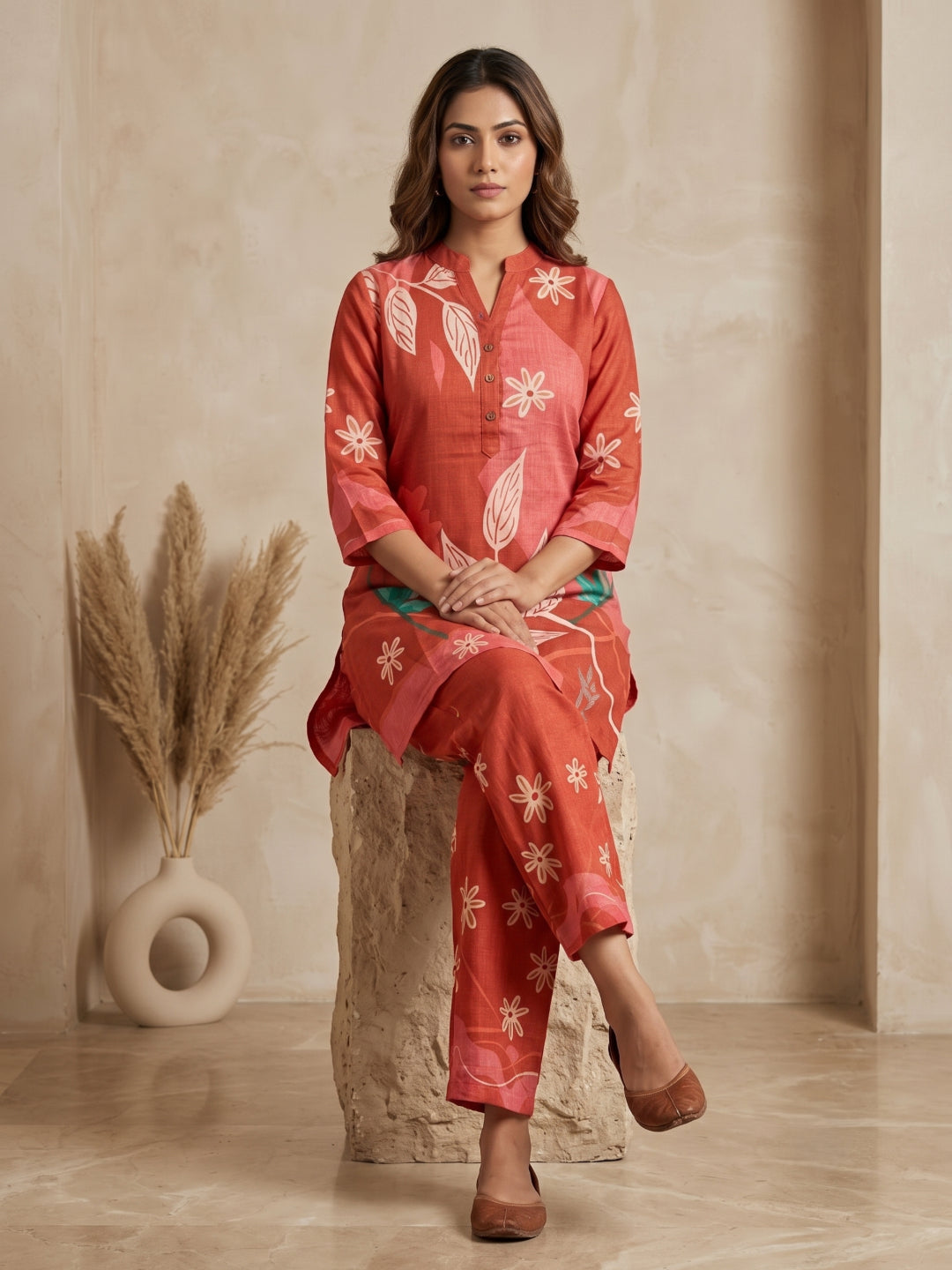 Juni Cotton Slub Digital Print Co-Ord Set for Women