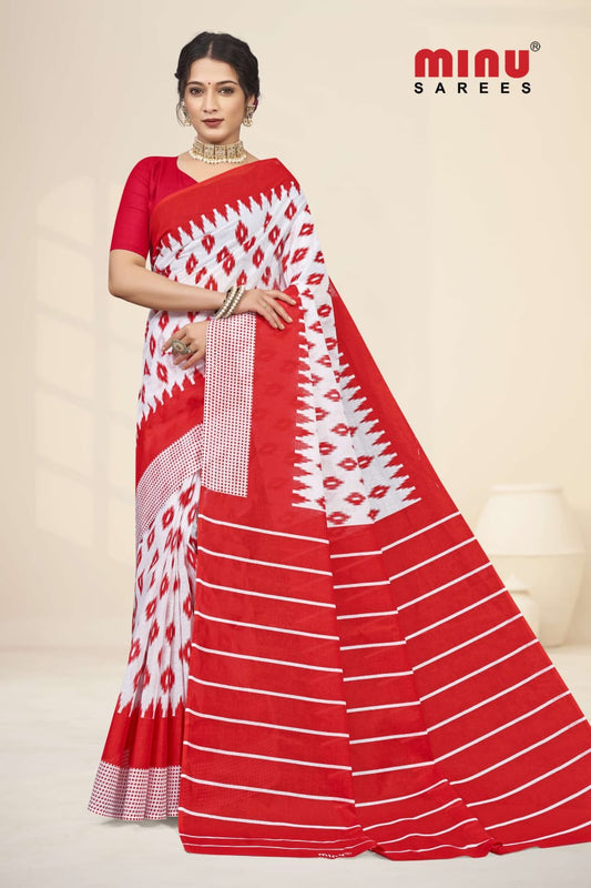 Saptapar Cotton Printed Saree 2510 Red