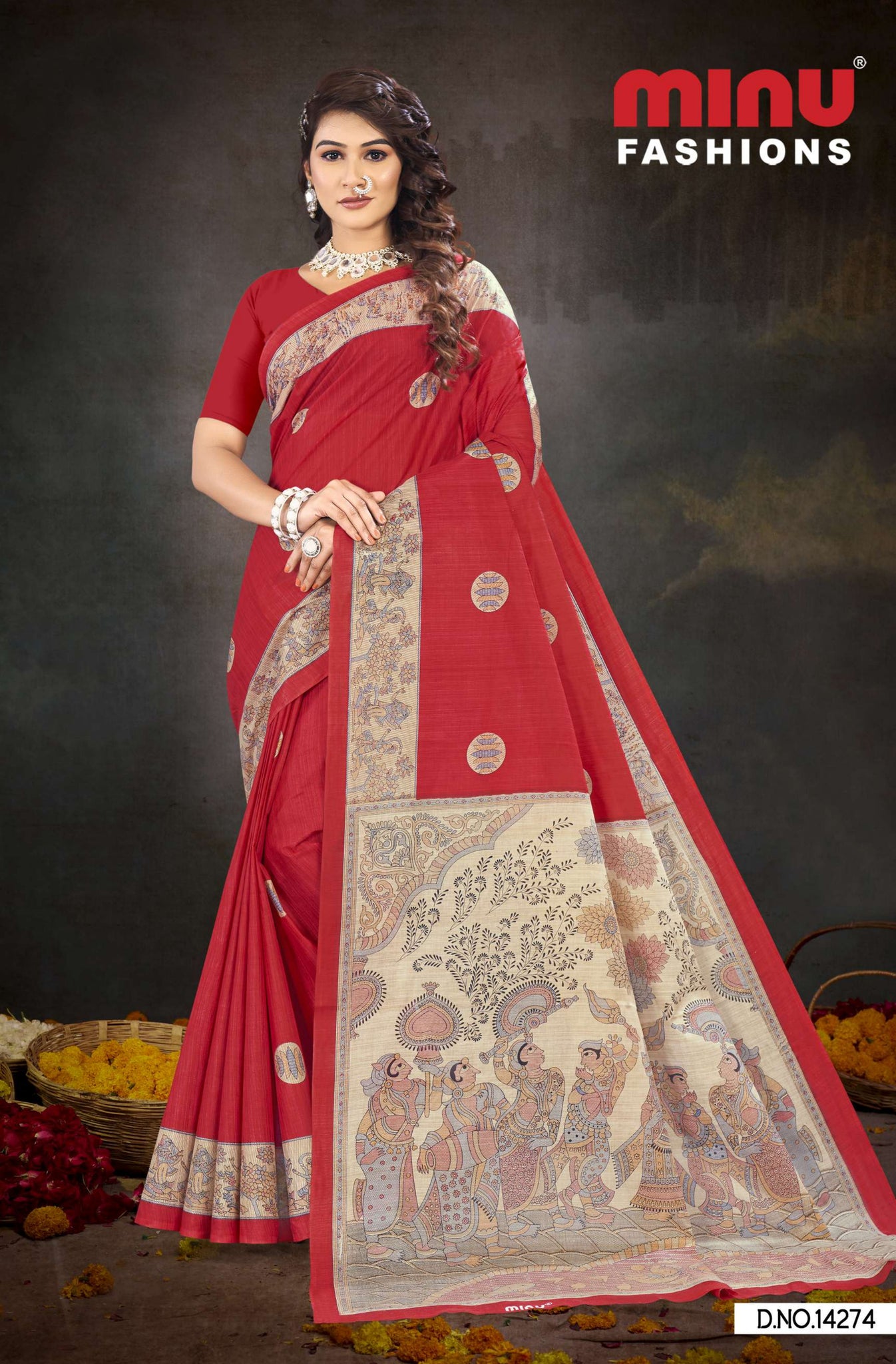 Premium Malai Cotton Madhubani Kantha Saree