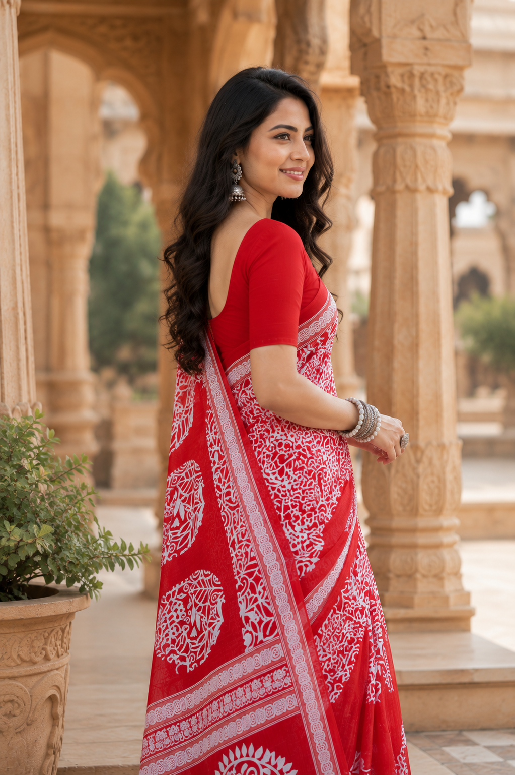 Women’s Pure Cotton Red Paisley Saree
