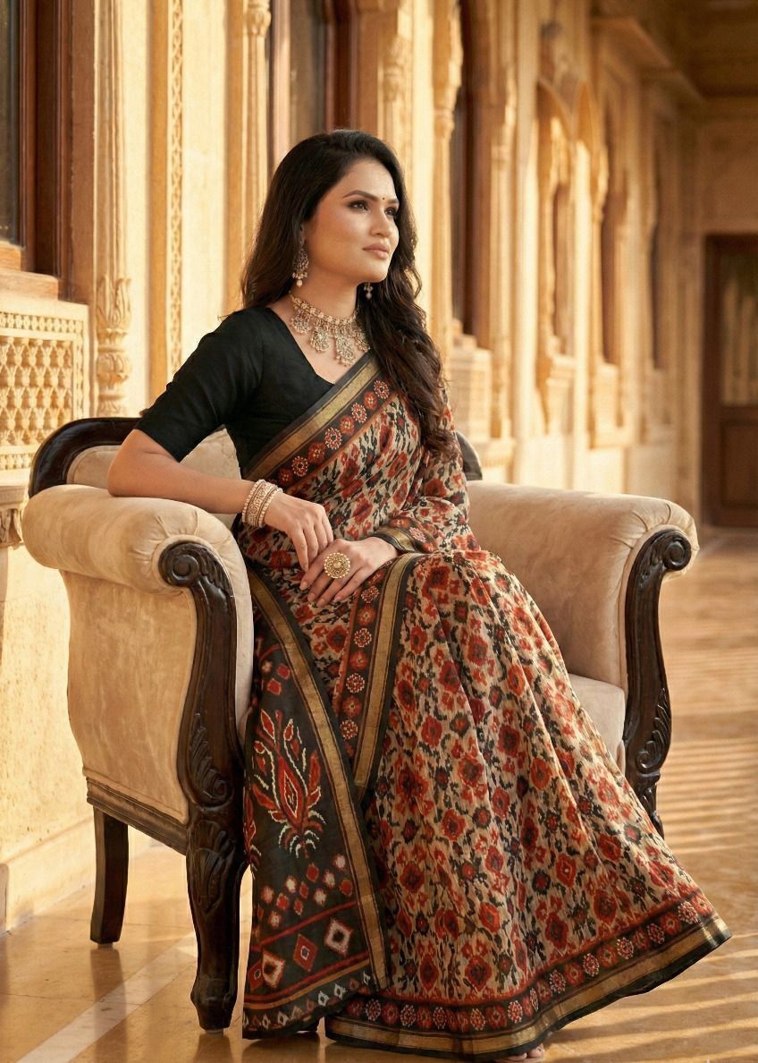 Silk Kanishka Green Block Printed Saree