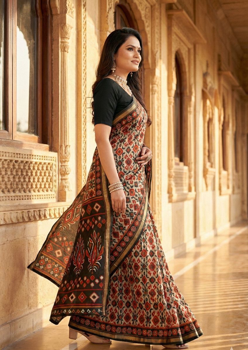 Silk Kanishka Green Block Printed Saree