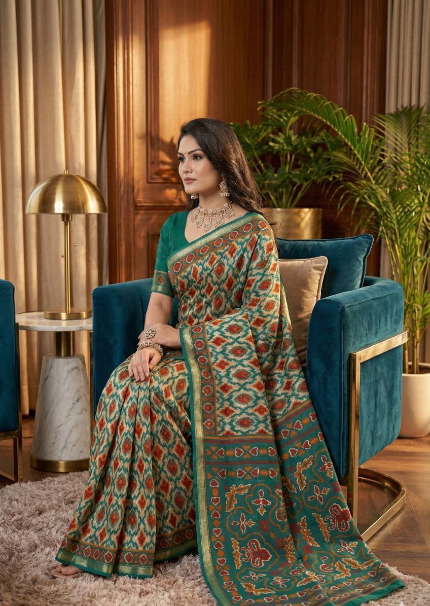 Silk Kanishka Green Printed Saree