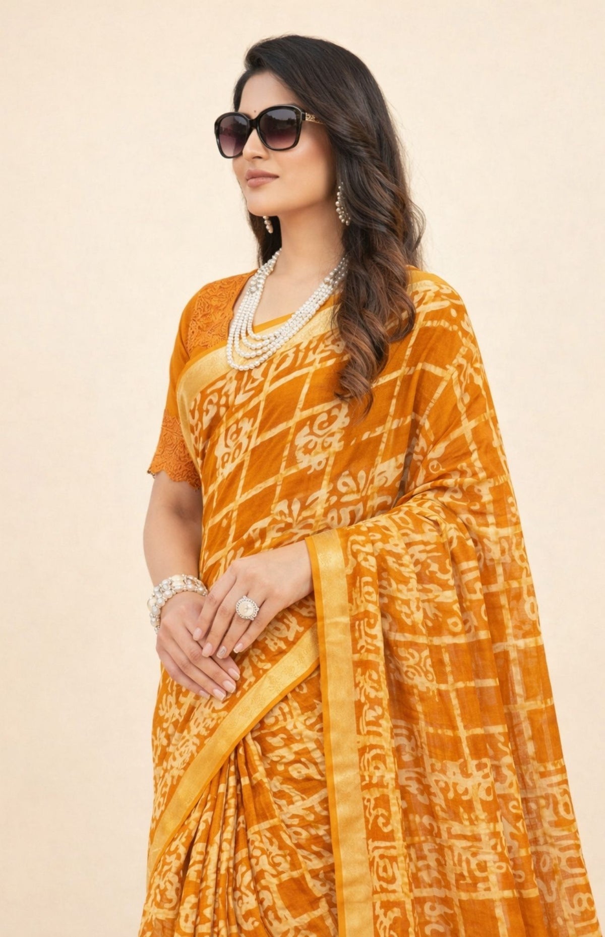 Jalwa Batik Red & Yellow Cotton Saree