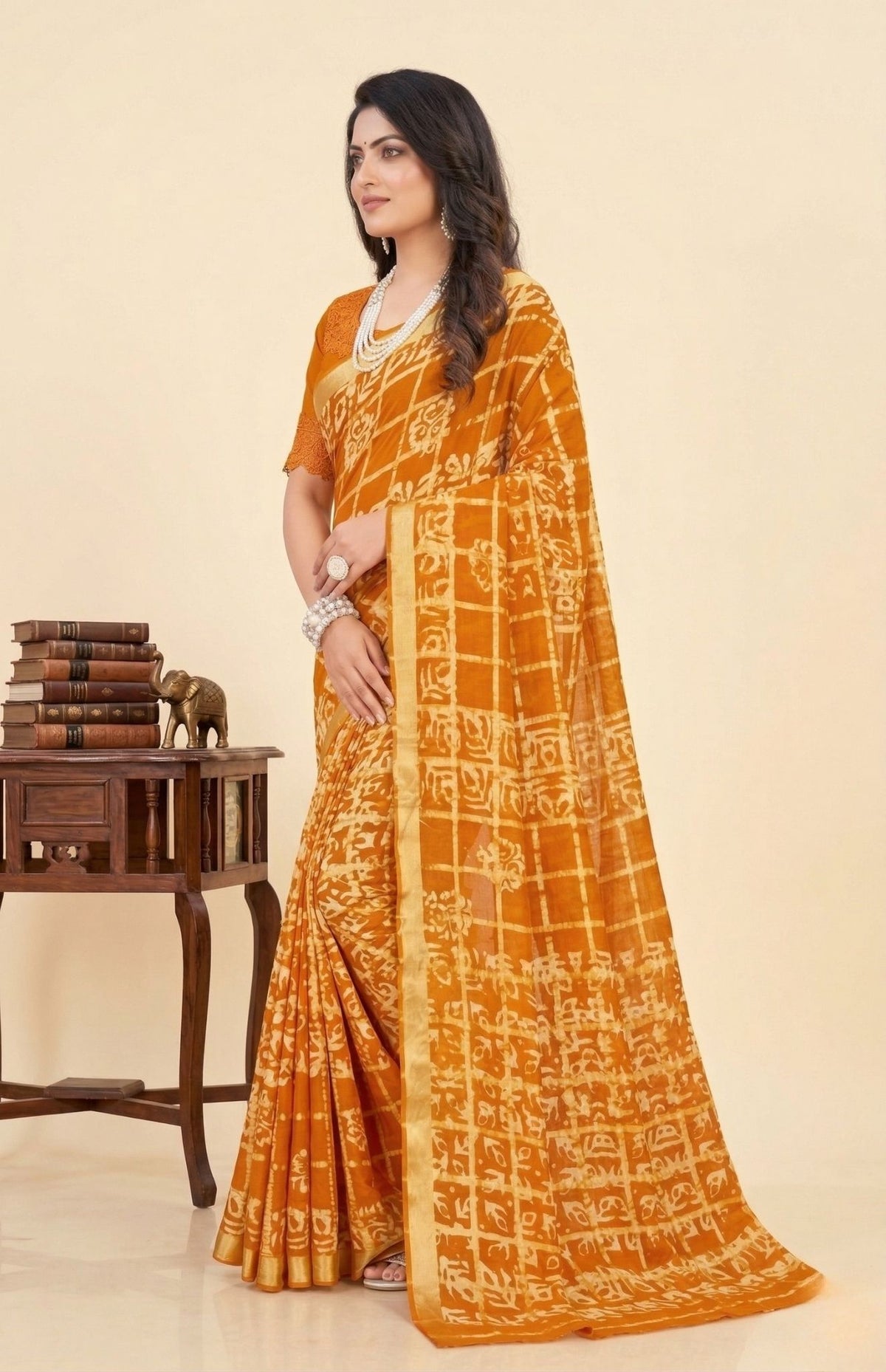 Jalwa Batik Red & Yellow Cotton Saree