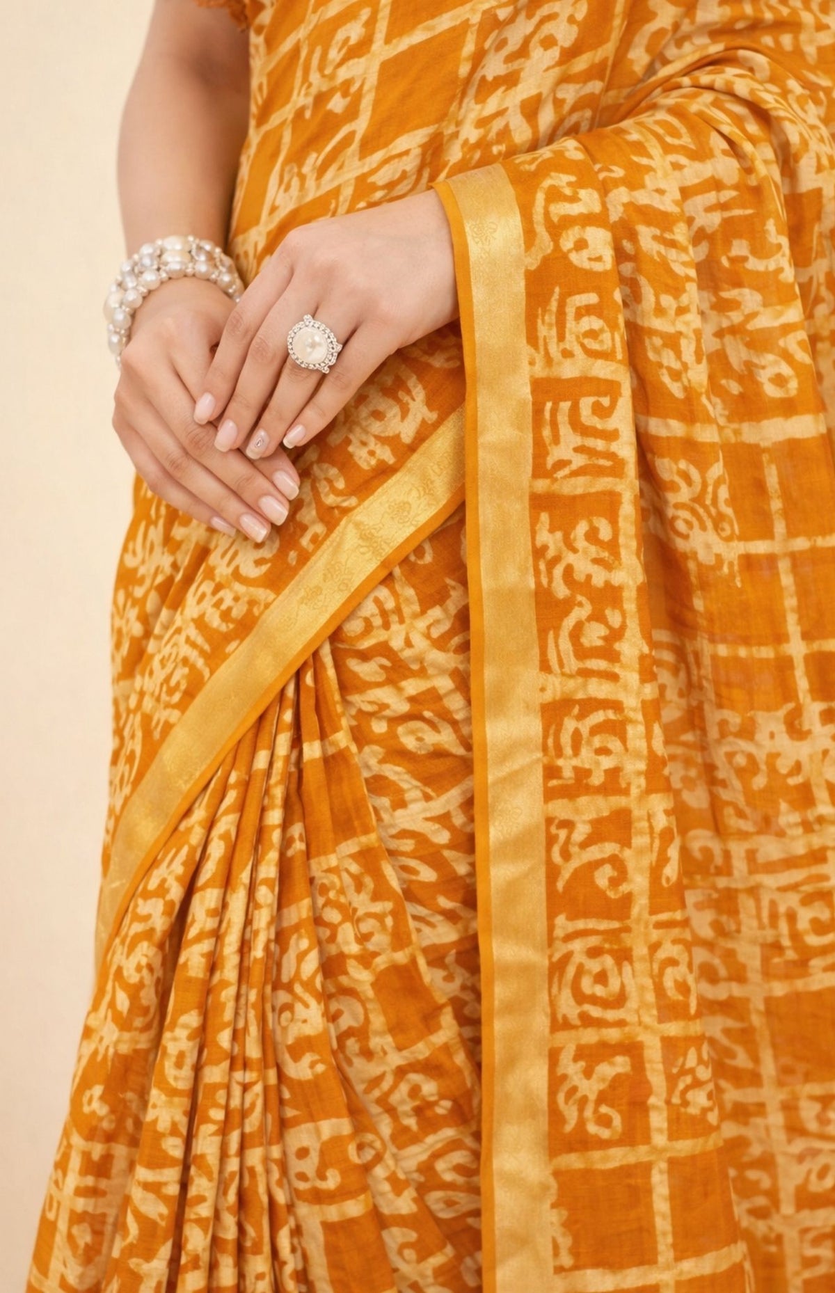 Jalwa Batik Red & Yellow Cotton Saree