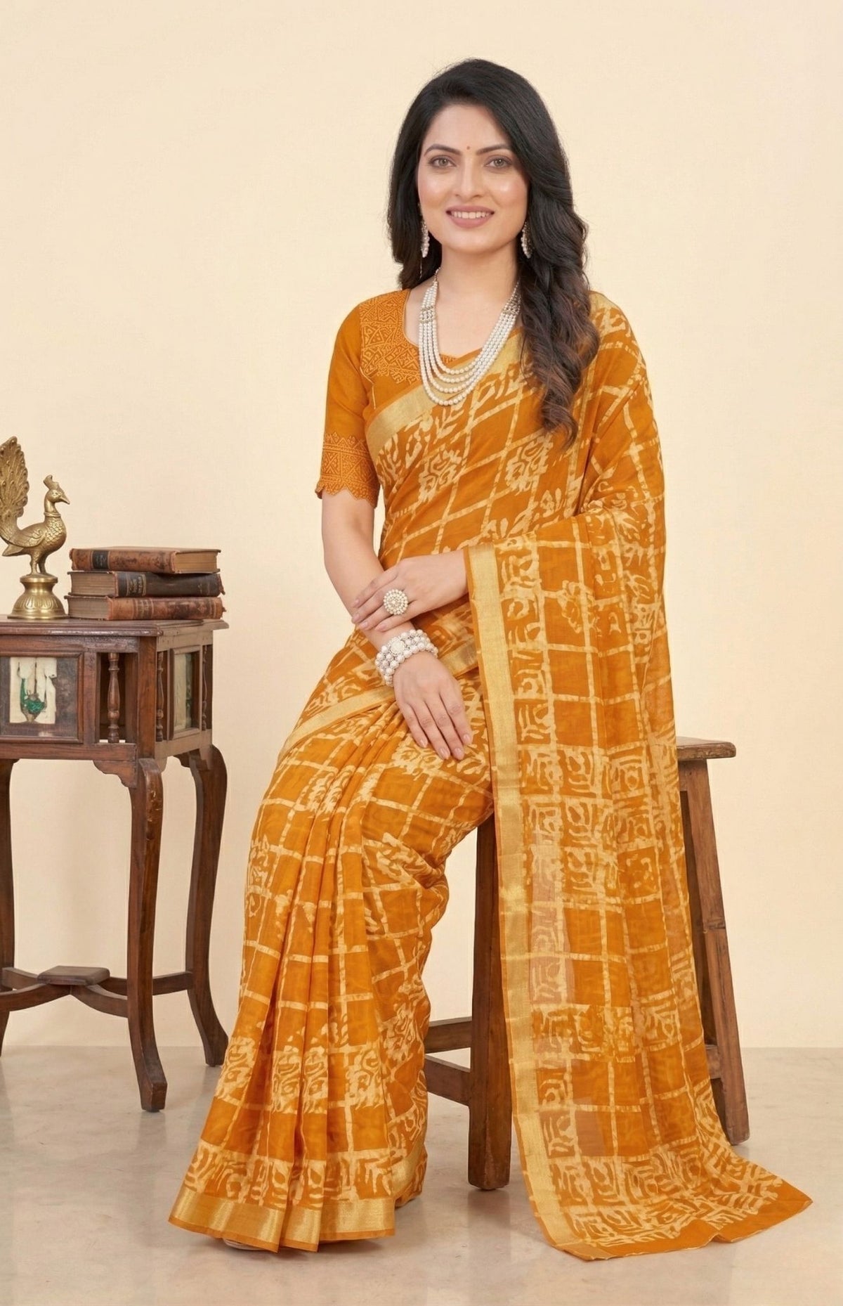 Jalwa Batik Red & Yellow Cotton Saree