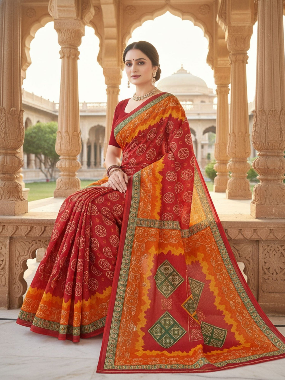Mandakini Chunari Red Saree
