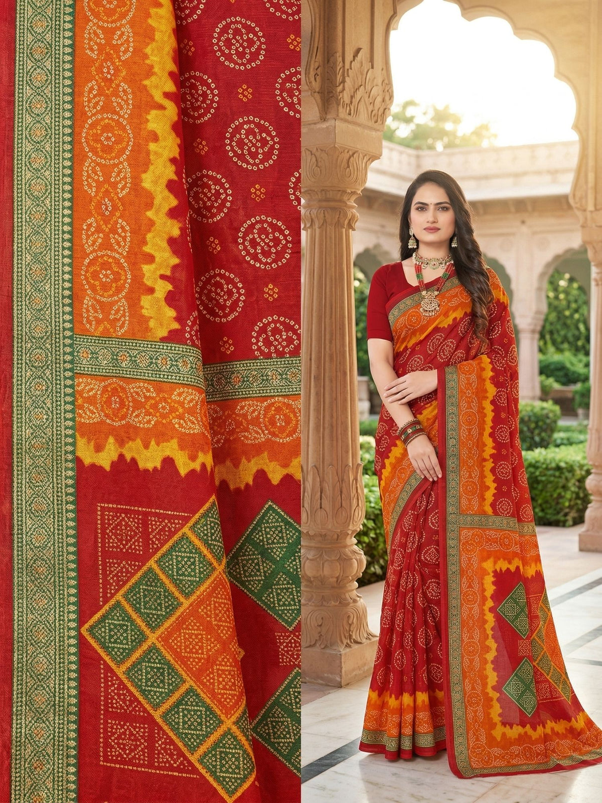 Mandakini Chunari Red Saree