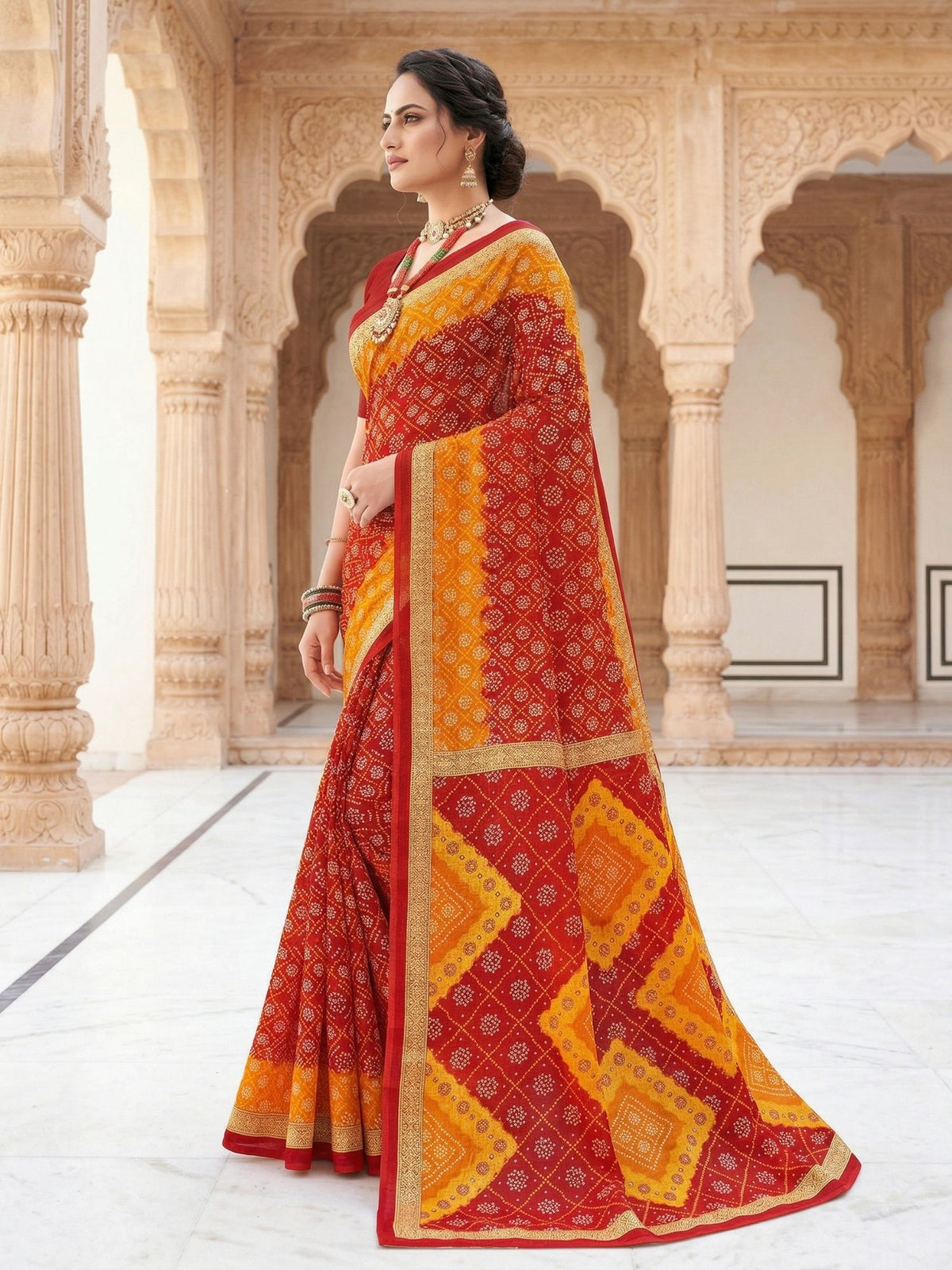 Mandakini Chunari Red Cotton Saree
