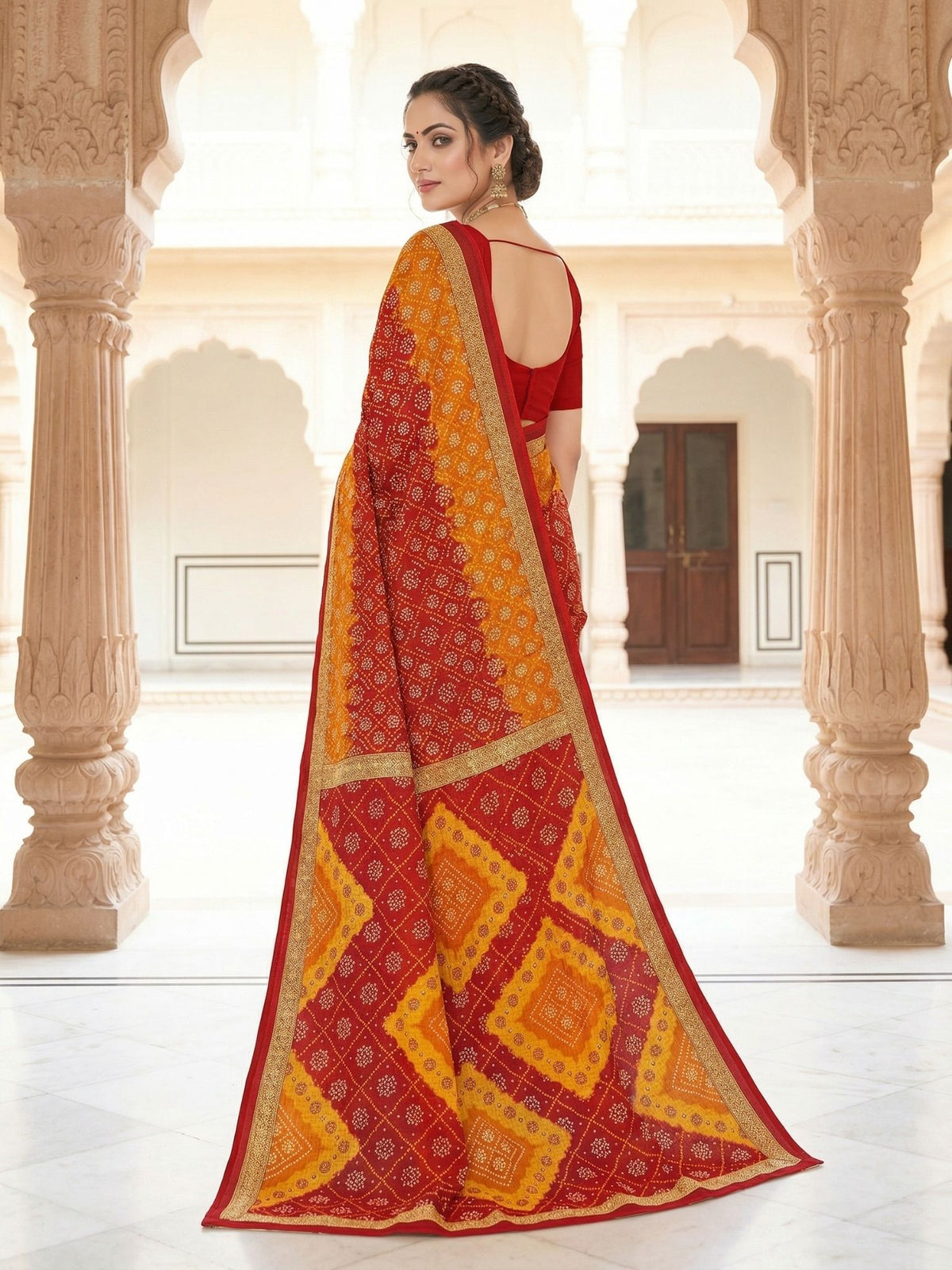Mandakini Chunari Red Cotton Saree
