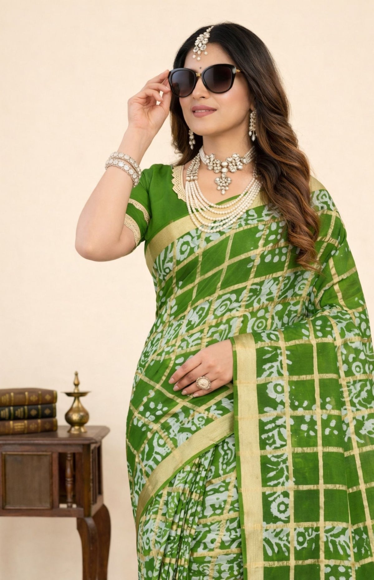 Jalwa Batik Green Cotton Premium Cotton Saree