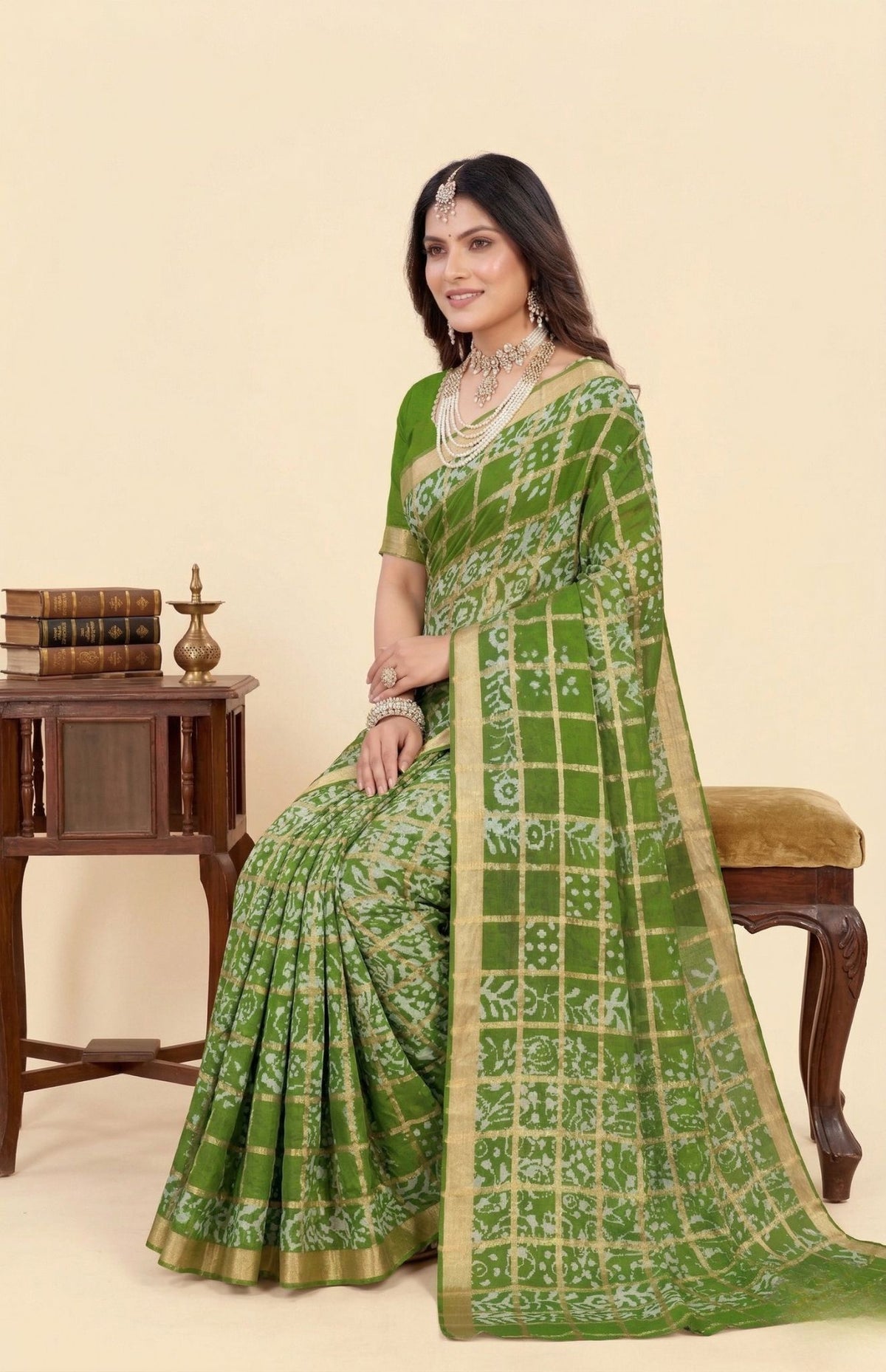Jalwa Batik Green Cotton Premium Cotton Saree