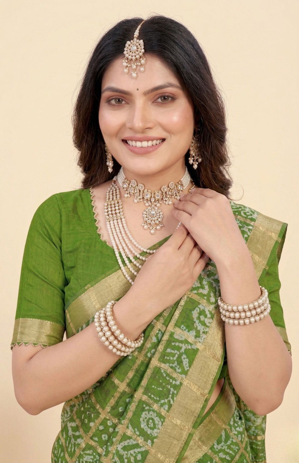 Jalwa Batik Green Cotton Premium Cotton Saree