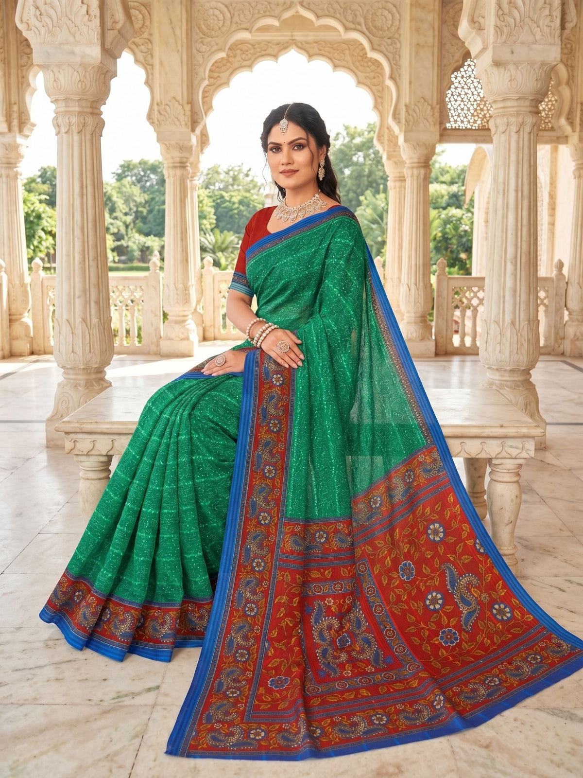 Sunaina Doria Green Printed Saree