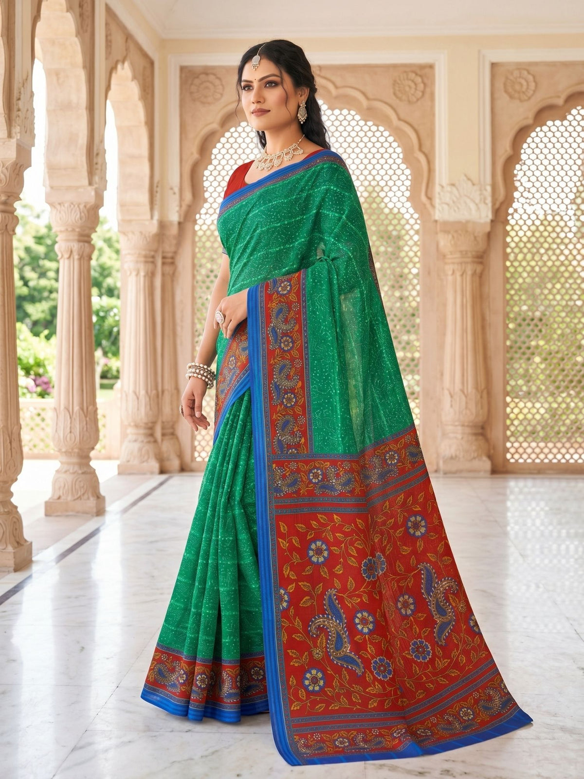 Sunaina Doria Green Printed Saree
