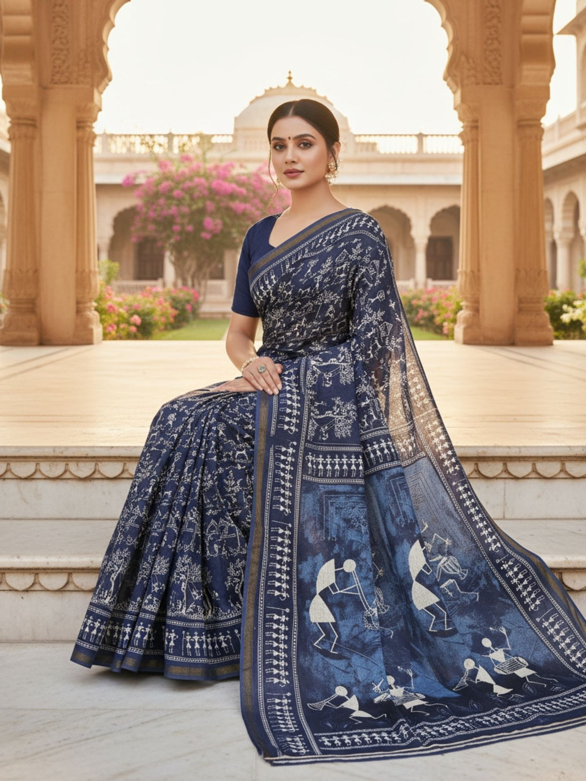 Ishani Border Vintage Art Printd Saree
