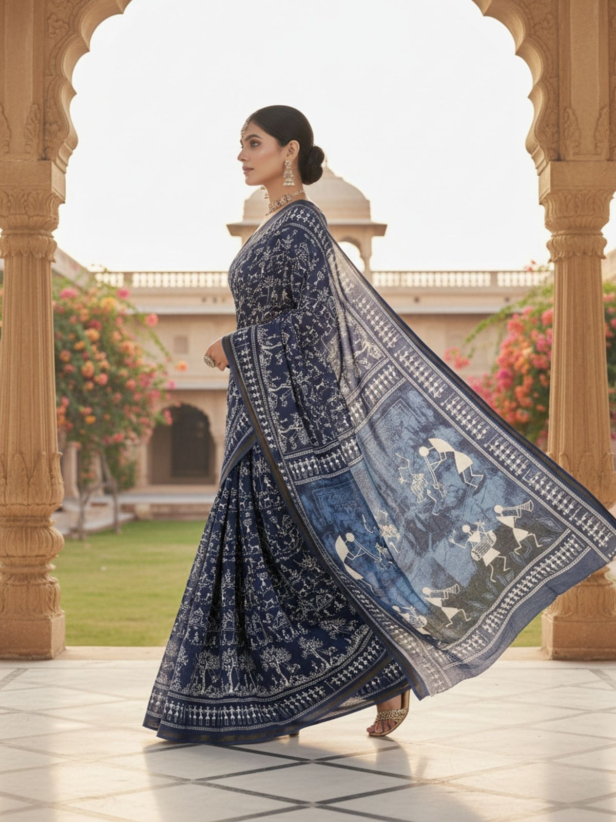 Ishani Border Vintage Art Printd Saree