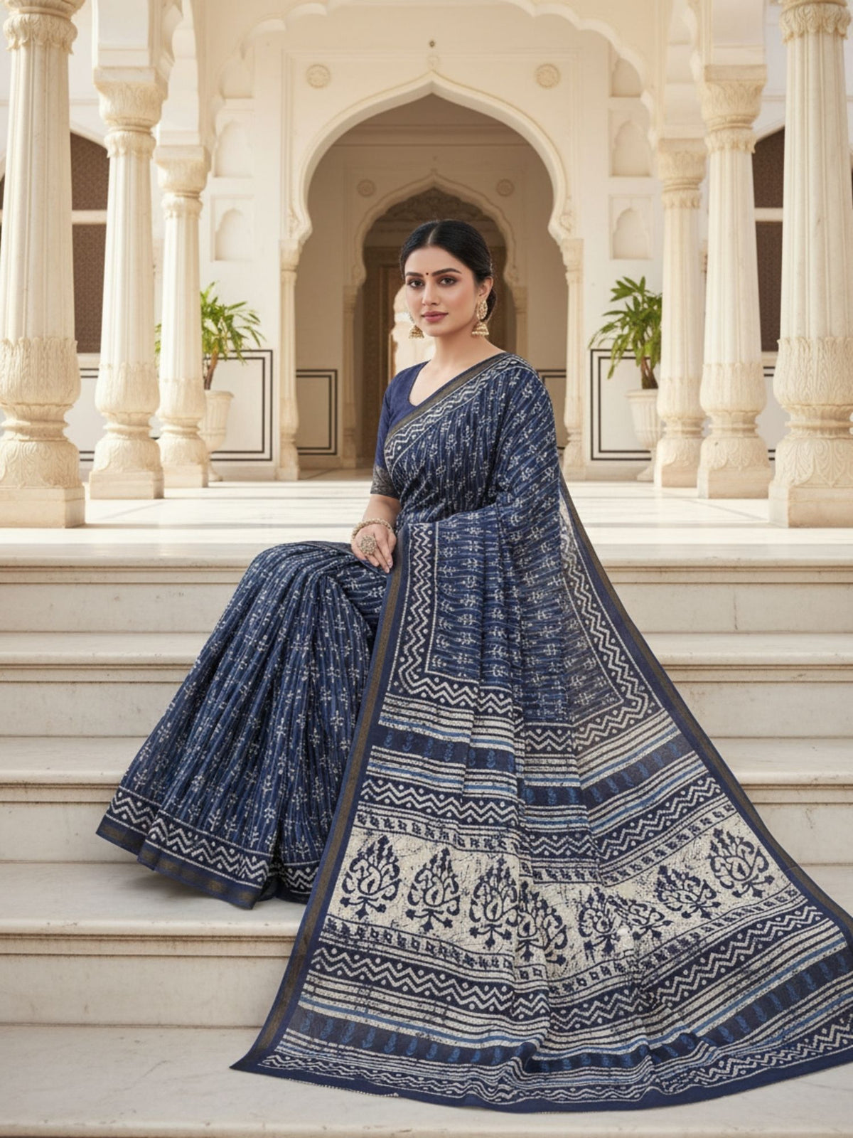 Ishani Border Block Printed Saree