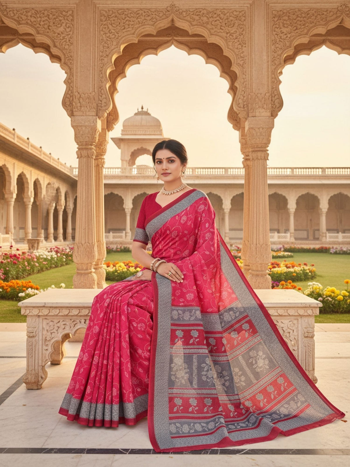 Mumtaz 2 Red Cotton Printed Saree
