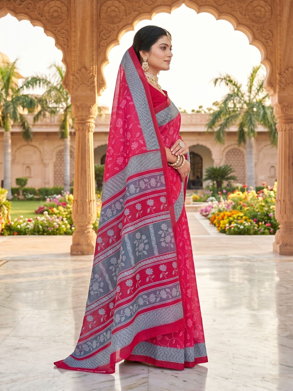 Mumtaz 2 Red Cotton Printed Saree