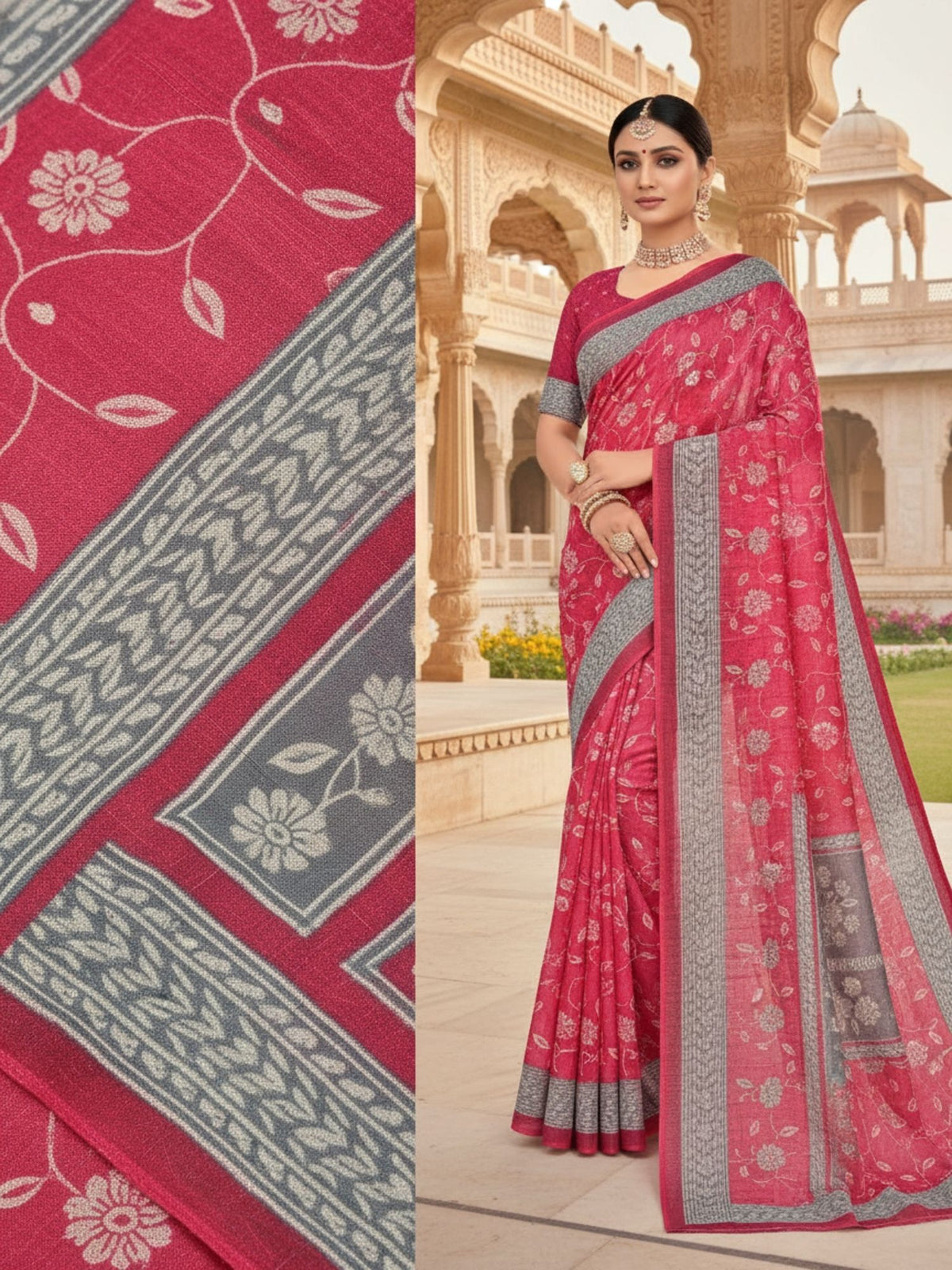 Mumtaz 2 Red Cotton Printed Saree
