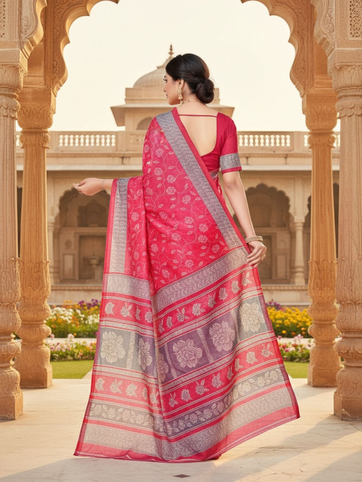 Mumtaz 2 Red Cotton Printed Saree