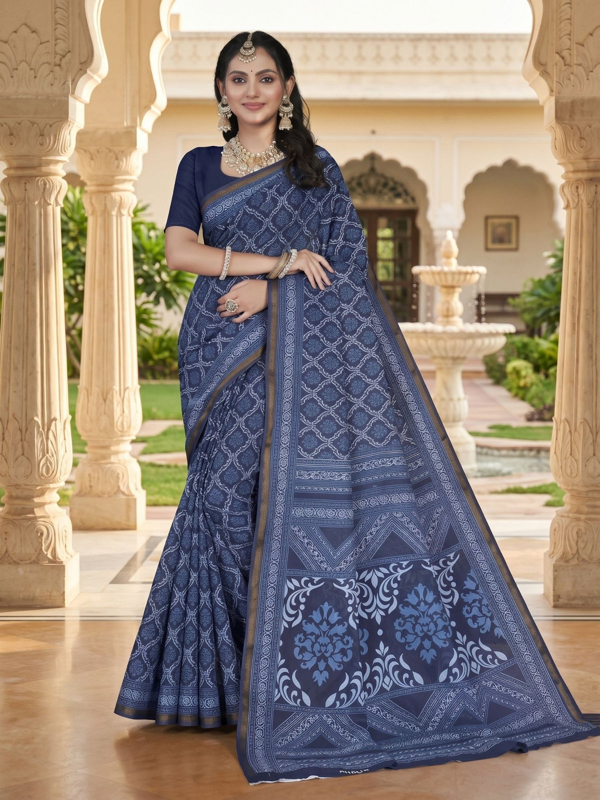 Ishani Border Dark Blue Indigo Cotton Saree