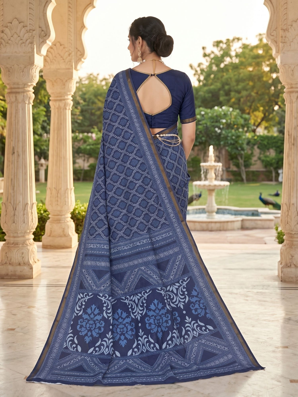 Ishani Border Dark Blue Indigo Cotton Saree