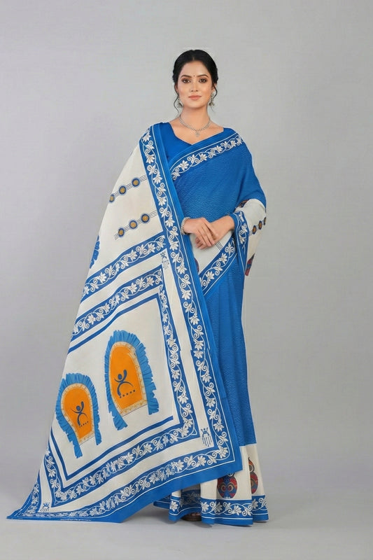 Baishakhi Premium Cotton Printed Saree Blue Soft Cotton Saree