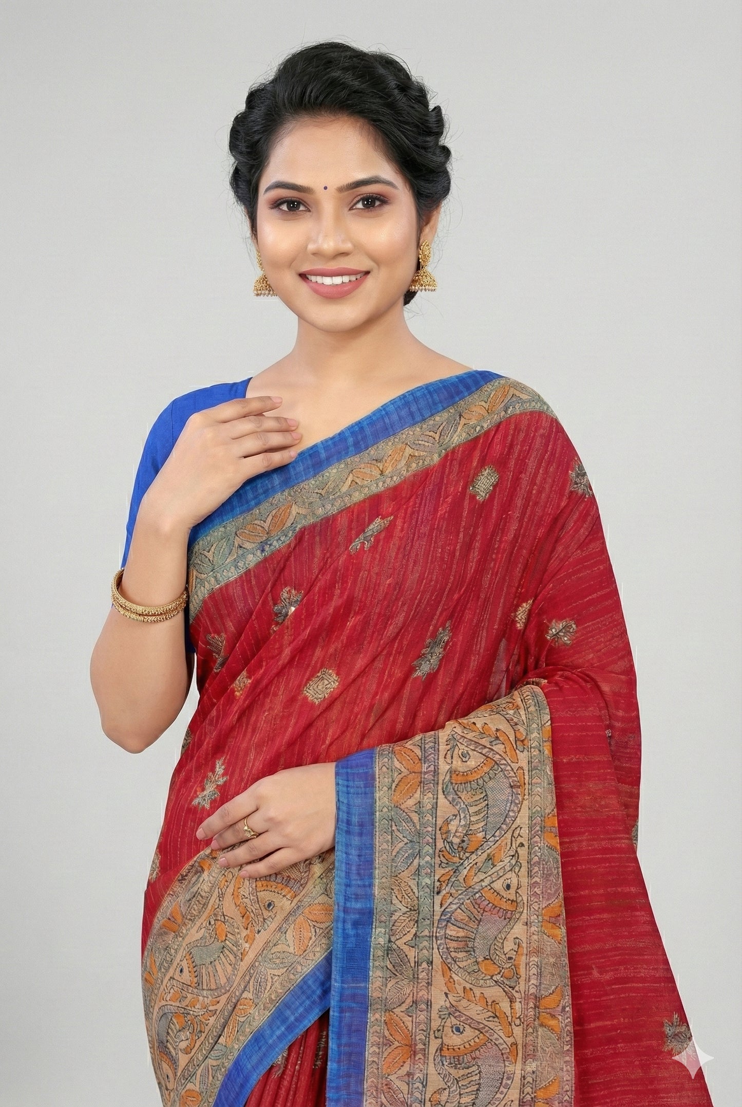 Madhubani Kantha Malai Cotton Printed Saree Pure Cotton Sarees