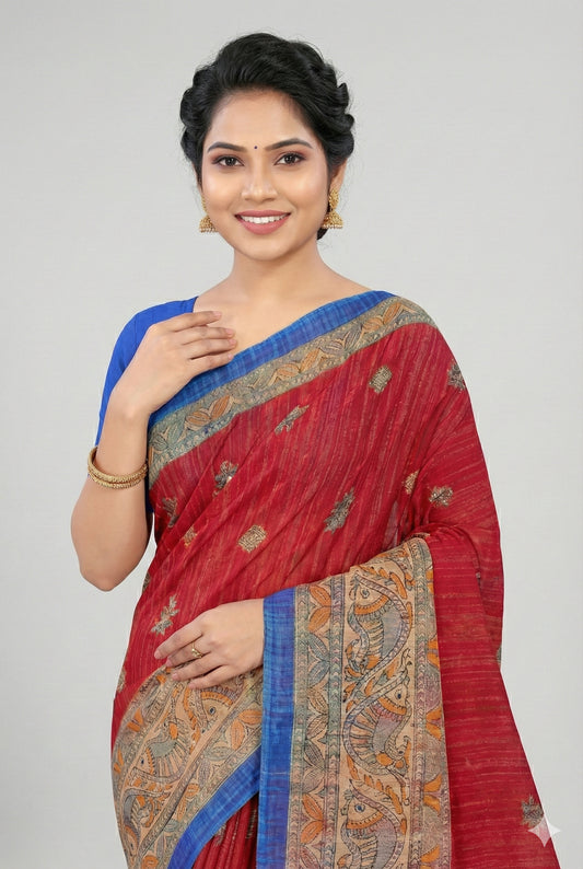 Madhubani Kantha Malai Cotton Printed Saree Pure Cotton Sarees