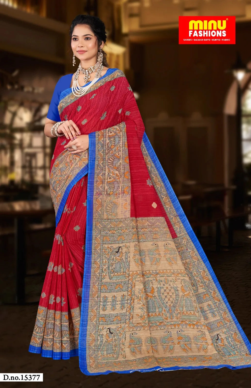 Madhubani Kantha Malai Cotton Printed Saree Pure Cotton Sarees