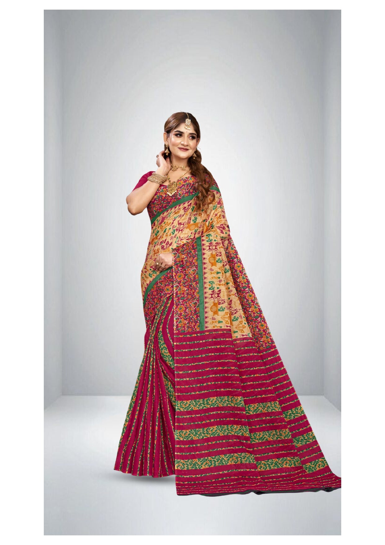 Primium Cotton Printed Sonajhuri saree