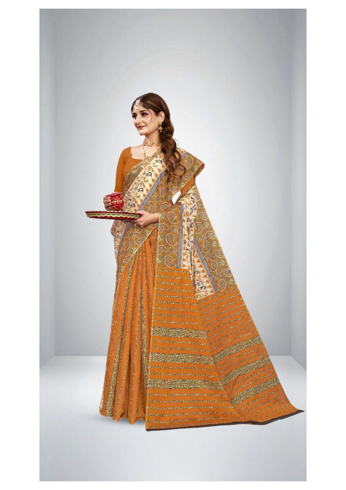 Primium Cotton Printed Sonajhuri saree