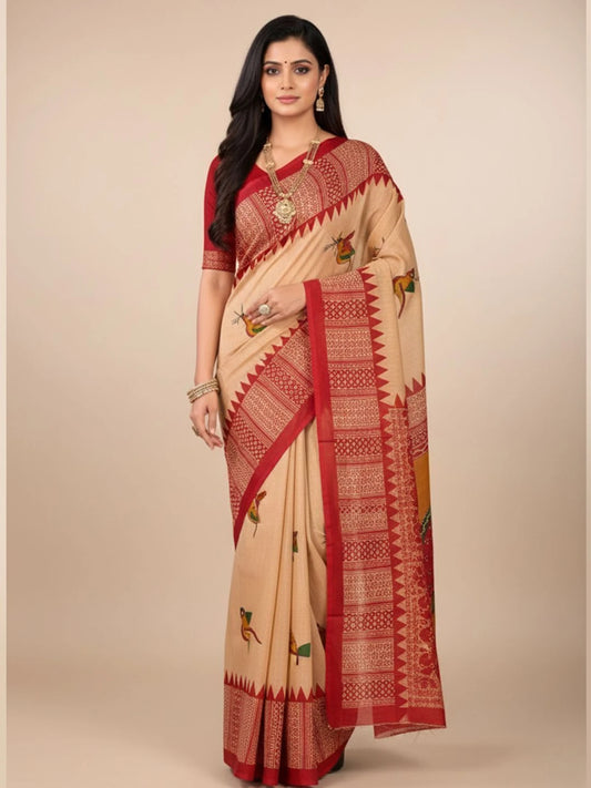Minu Saree Srimoyee Jamini Beige Color